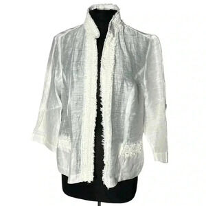 Chico’s White Linen Blend Open Front Cardigan Sheer Lightweight Jacket Size 2